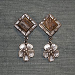 wood and flower earring