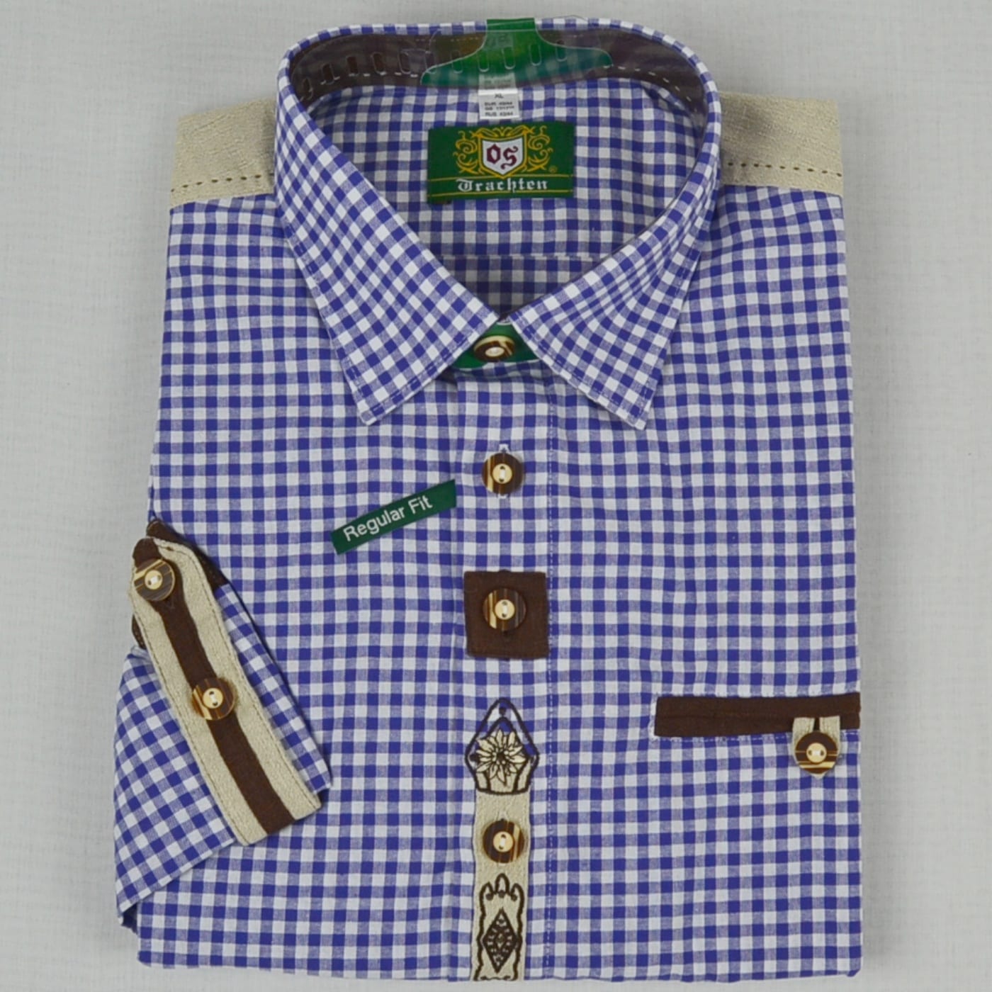 Men's Blue Embroidered Checkered Long Sleeve Shirt - Ernst Licht
