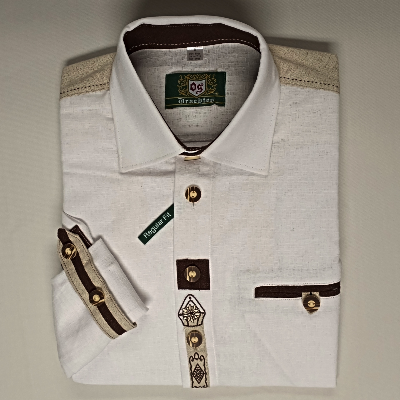 Long Sleeve White Shirt with Edelweiss Embroidery - Ernst Licht