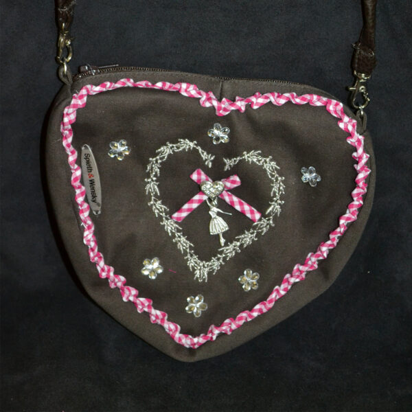 Brown Purse with Pink Gingham Trim - Ernst Licht