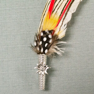 medium colored feather with edelweiss holder