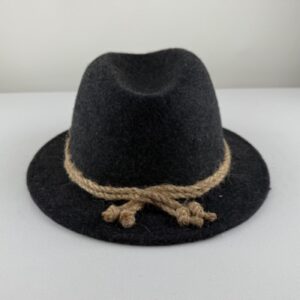 grey wool hat with tan cord