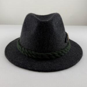 grey wool hat with green cord