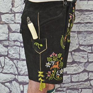 style 12 7 imported colorful black goat lederhosen w/susp sizes 46, 48 & 50