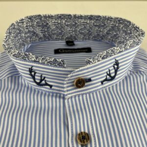 slim fit blue stripe long sleeve shirt with rounded collar