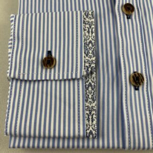 slim fit blue stripe long sleeve shirt with rounded collar