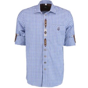 men's blue check shirt with embellishments