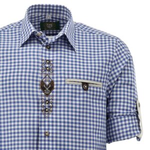 men's blue check shirt with stag emblem