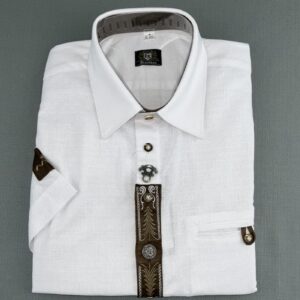 short sleeve white shirt with fir tree embroidery
