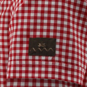 short sleeve red check shirt with fir tree embroidery