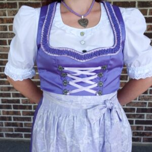 purple dirndl with lavender rose apron size 6 only