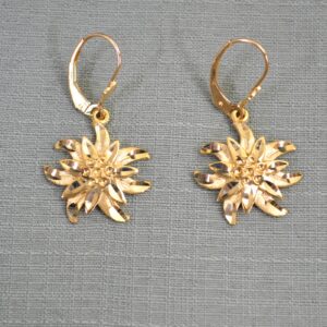 gold edelweiss dangling earrings made to order only