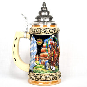 horse and wagon cobalt stein 3/4 liter