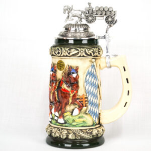 rustic horse and wagon stein with topper 3/4 liter
