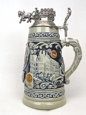 425th anniversary grey and blue hofbrauhaus stein 1 liter