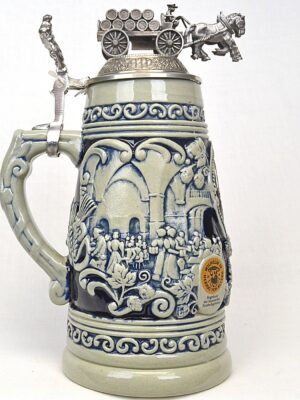 425th anniversary grey and blue hofbrauhaus stein 1 liter