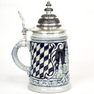 grey and blue munich stein 1/2 liter