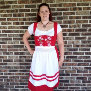 amelia dirndl set with choice of yellow, green, or red shirred striped apron