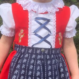 imported red annabelle dirndl, sizes 3, 7 &9