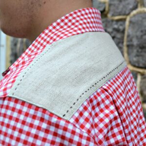 red checked long sleeve shirt with embellishments