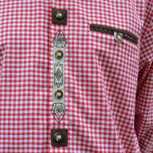red checked long sleeve shirt with embellishments
