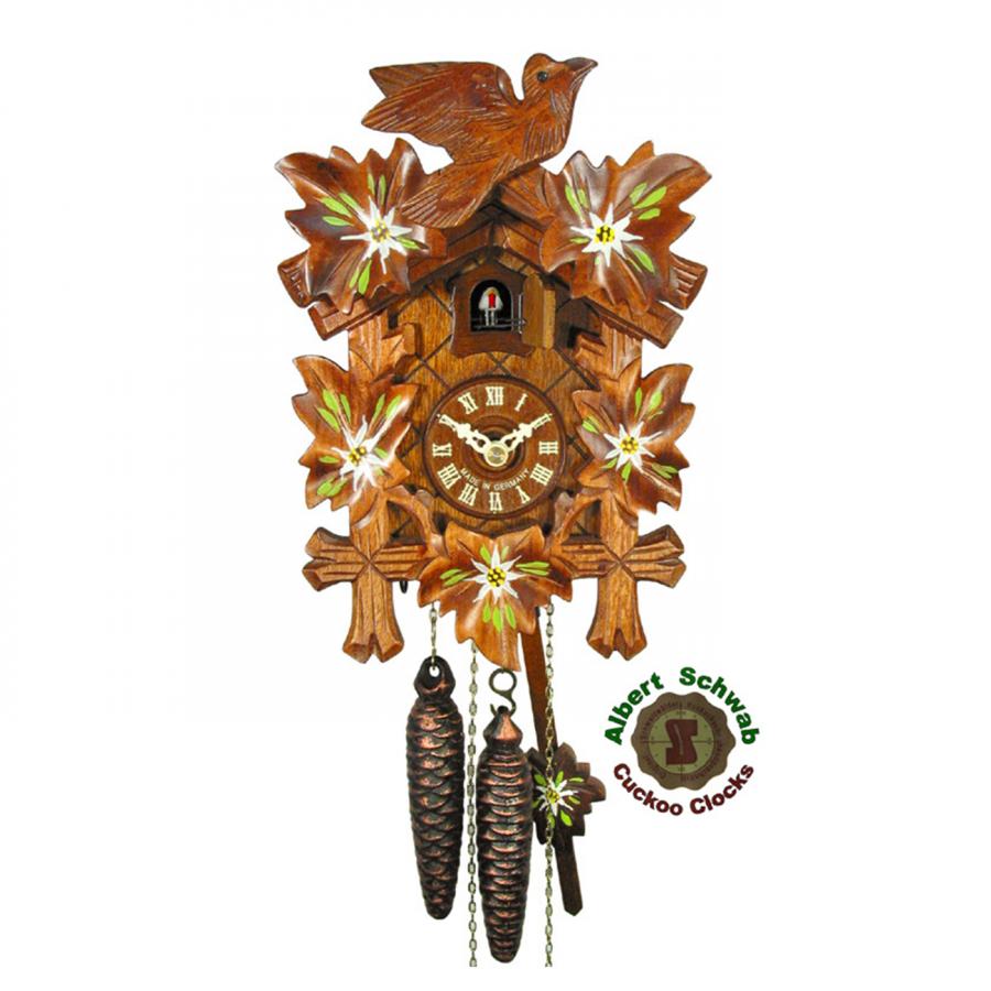 Edelweiss Painted Leaves Cuckoo Clock, 1 Day Movement Ernst Licht