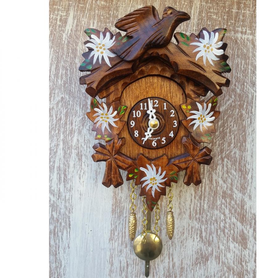 Kuckulino Bird with Painted Edelweiss Cuckoo Clock, Battery Operated Ernst Licht