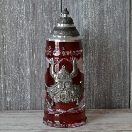 Red Crystal German Stein with viking