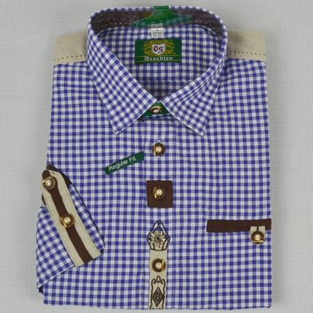Blue Embroidered Checkered Long Sleeve Shirt