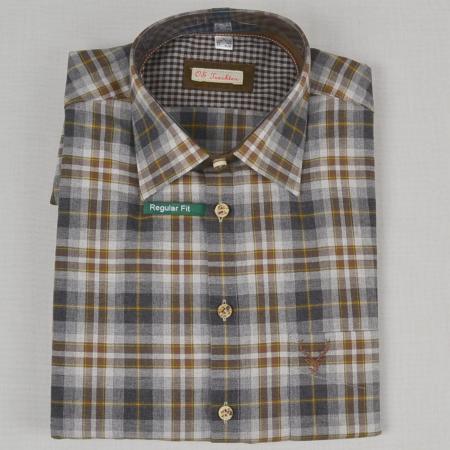 Brown and Gray Long Sleeve Checkered Shirt