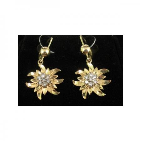 Gold edelweiss diamond  wire earrings