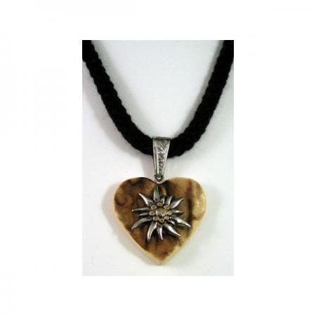 Stag Horn Heart Necklace with Edelweiss