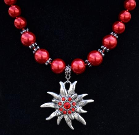 Red Chunky Bead Edelweiss Necklace