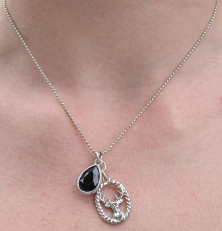 Black Crystal and Stag Pendant Necklace